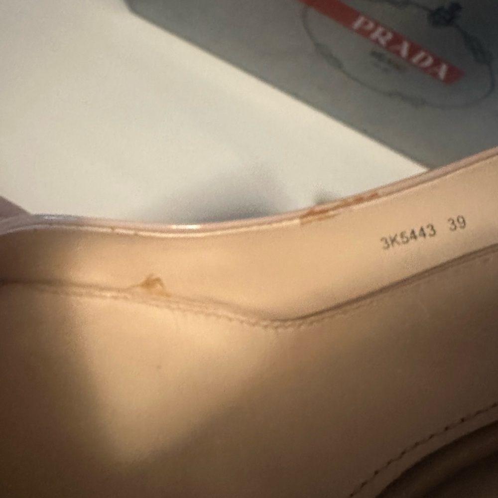 Prada Nude Patent Leather Peep-Toe Pumps - Picture 8 of 11